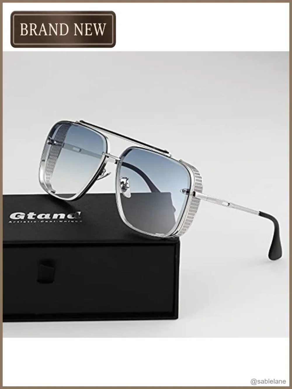 Oversized Steampunk Square Aviator Sunglasses Men Metal Side Shield UV400